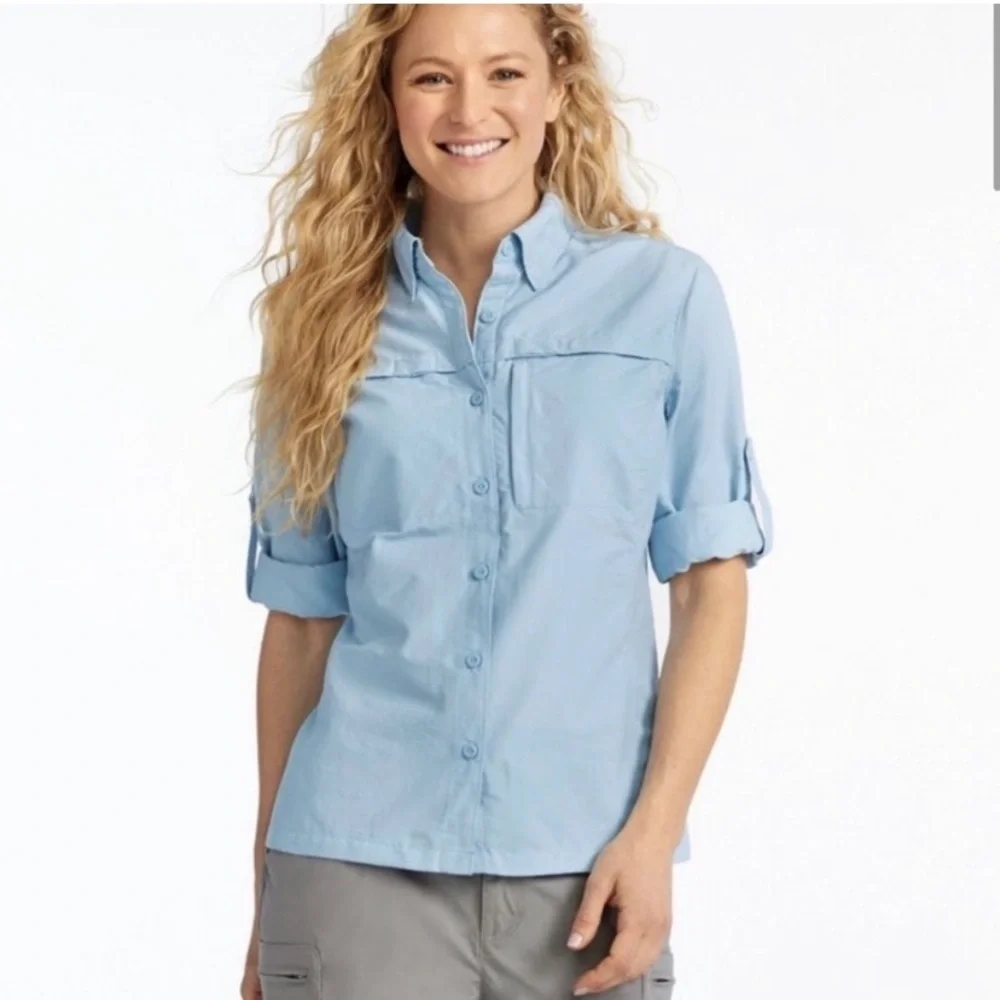 L.L. Bean Women's Tropicwear Shirt, Long-Sleeve Button Up Top - Picture 9 of 10